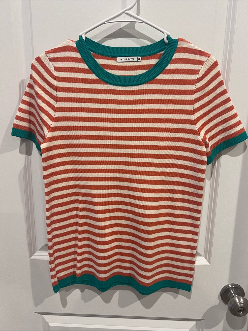 NWOT Staccato Striped Top Green Trim Size Medium